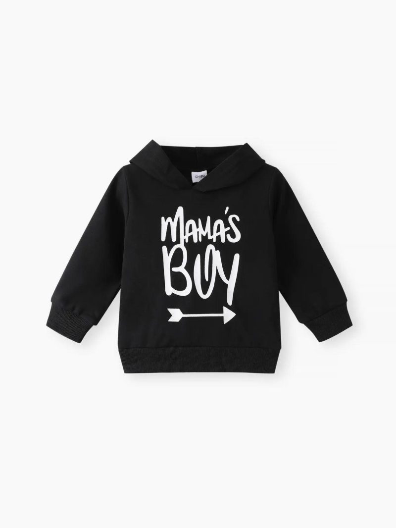 Tops ＆ Outerwear | Baby Girls|Baby Boys 100% Cotton Letter Print Solid Long-sleeve Hooded Baby Sweatshirt Pink|Red|Grey|Black