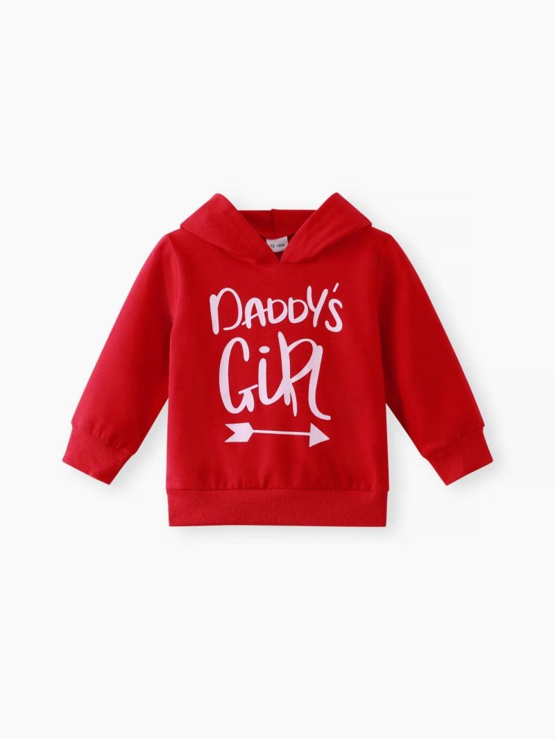 Tops ＆ Outerwear | Baby Girls|Baby Boys 100% Cotton Letter Print Solid Long-sleeve Hooded Baby Sweatshirt Pink|Red|Grey|Black