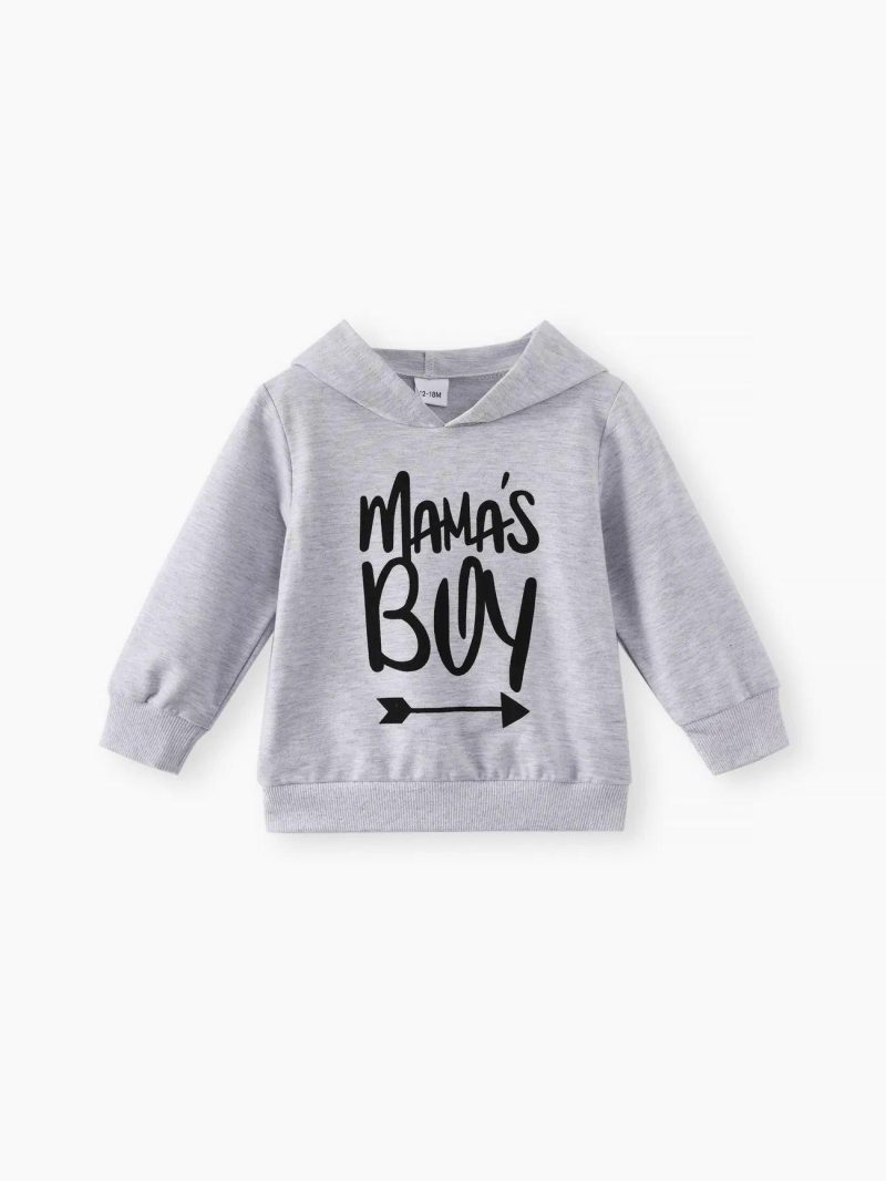 Tops ＆ Outerwear | Baby Girls|Baby Boys 100% Cotton Letter Print Solid Long-sleeve Hooded Baby Sweatshirt Pink|Red|Grey|Black