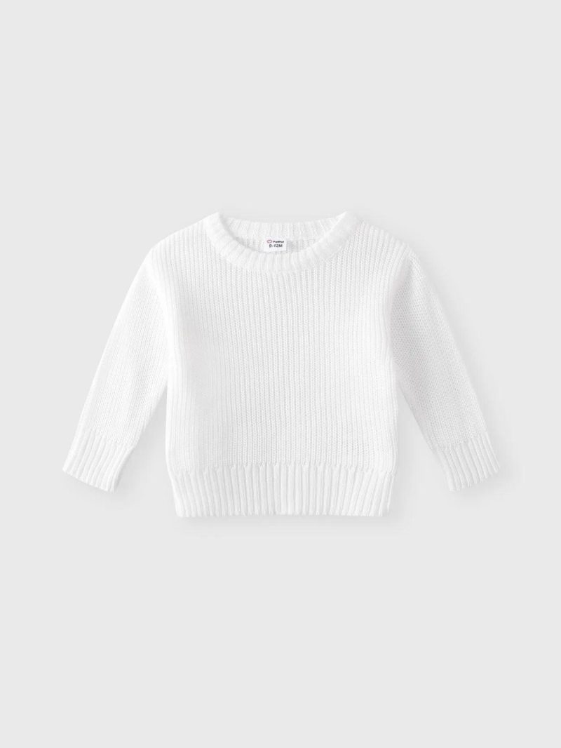 Tops ＆ Outerwear | Baby Girls|Baby Boys Baby Solid Long-sleeve Knitted Sweater Pullover White|Pink|Red|Coffee|Dark Blue