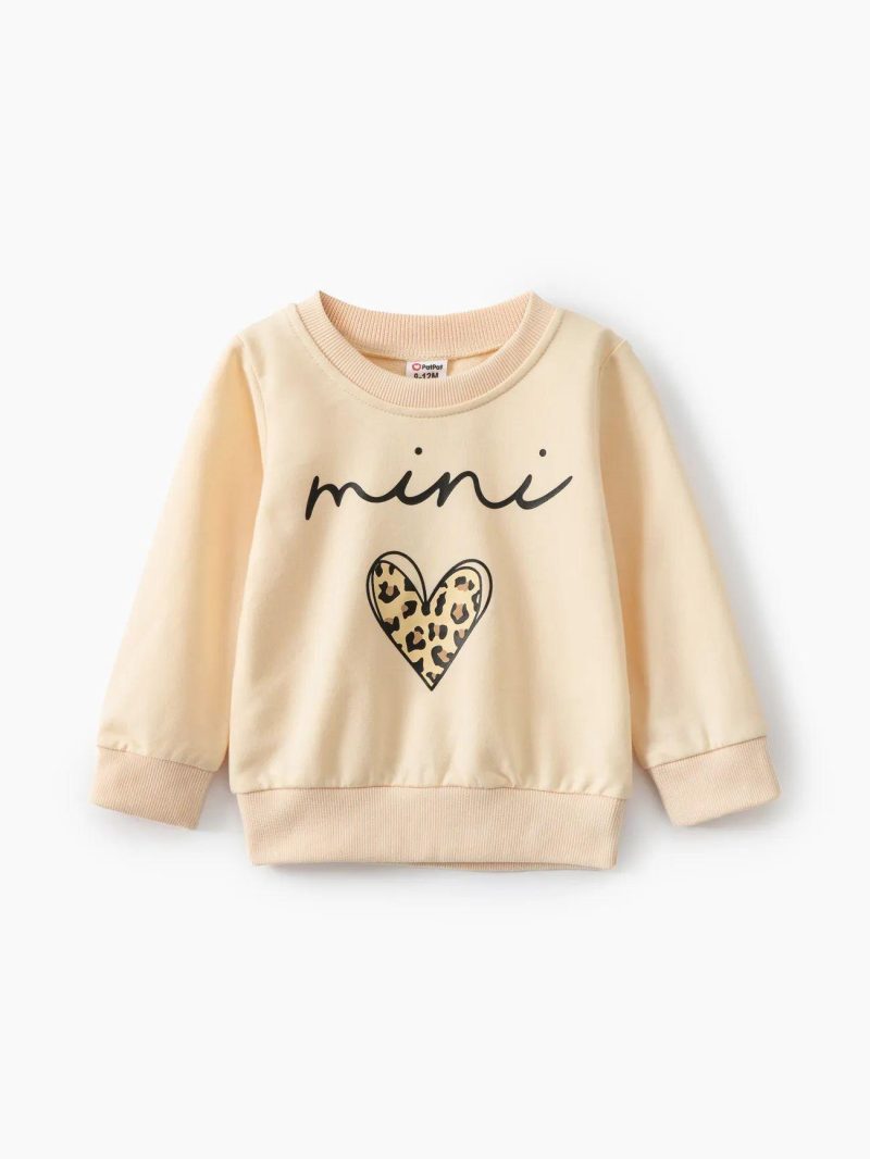 Tops ＆ Outerwear | Baby Girls|Baby Boys Letters & Heart Print Long-sleeve Sweatshirt  Beige|Black