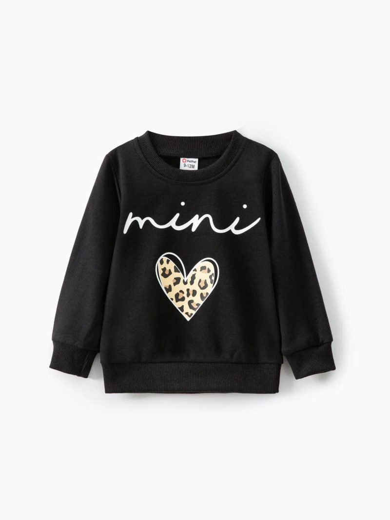 Tops ＆ Outerwear | Baby Girls|Baby Boys Letters & Heart Print Long-sleeve Sweatshirt  Beige|Black