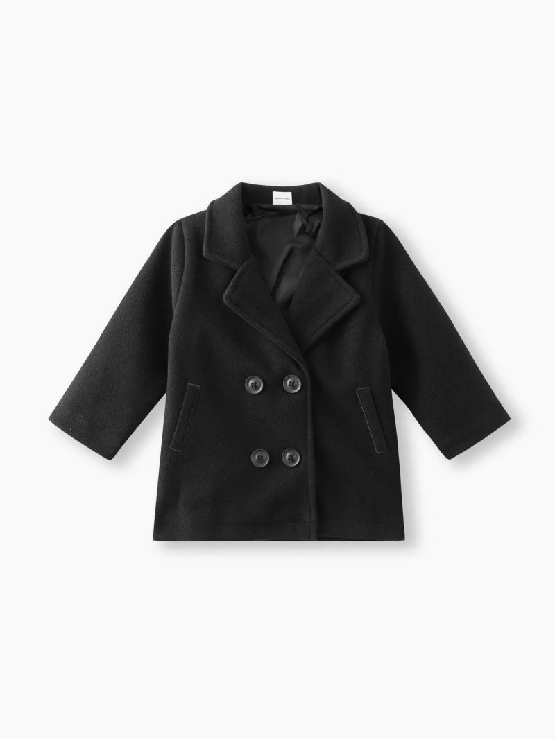 Tops ＆ Outerwear | Baby Girls|Baby Boys Solid Lapel Double Breasted Long-sleeve Wool Blend Coat Brown|Black