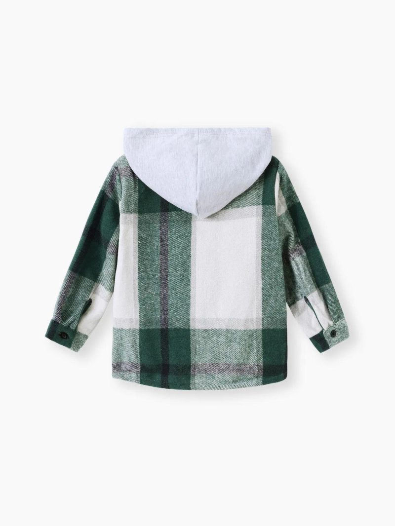 Tops ＆ Outerwear | Toddler Boys 100% Cotton Button Design Plaid Hooded Jacket Green|Blue