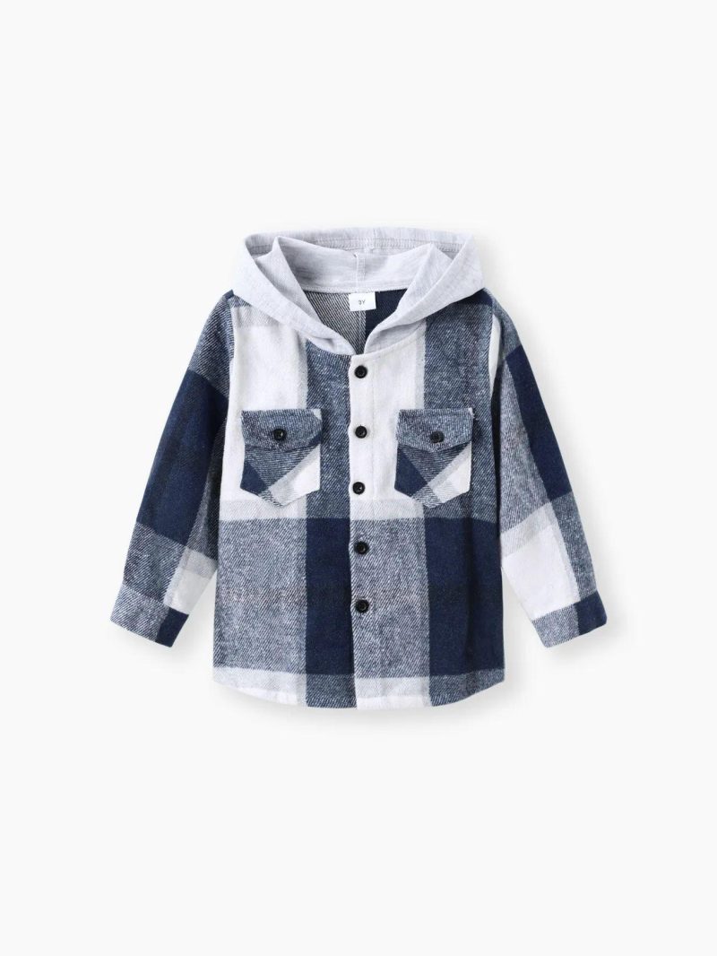 Tops ＆ Outerwear | Toddler Boys 100% Cotton Button Design Plaid Hooded Jacket Green|Blue