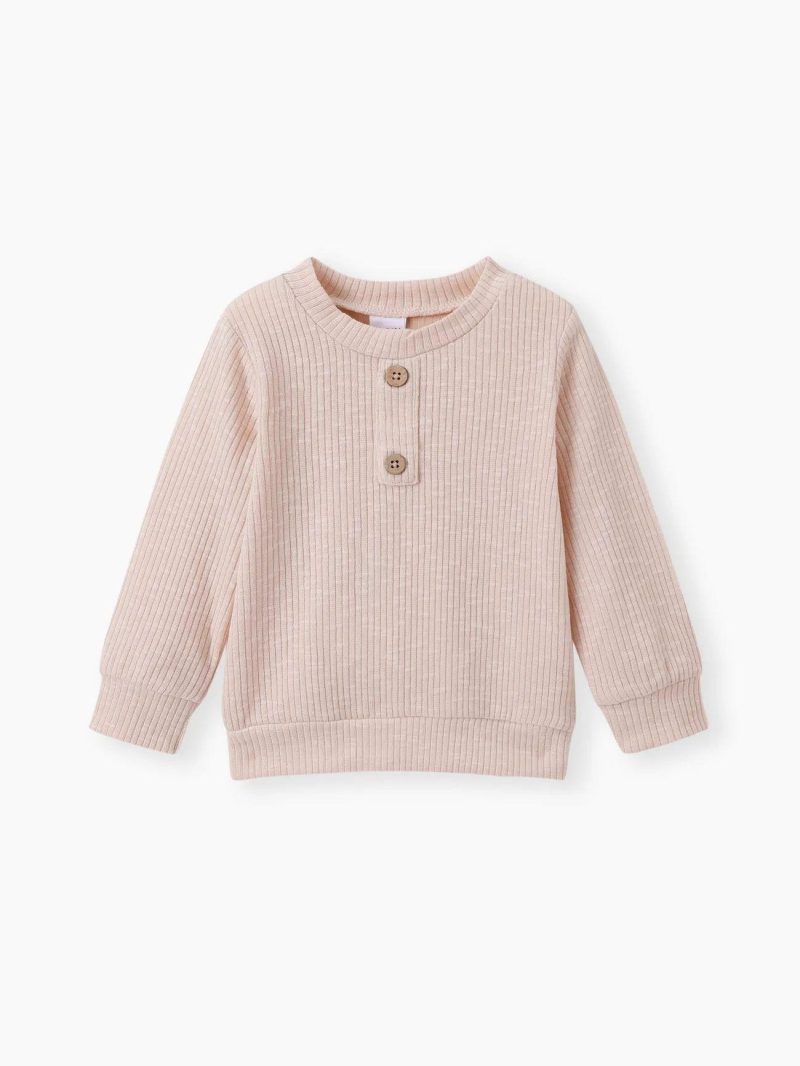 Tops ＆ Outerwear | Toddler Boys Casual Solid Color Ribbed Long-sleeve Henley Shirt Apricot