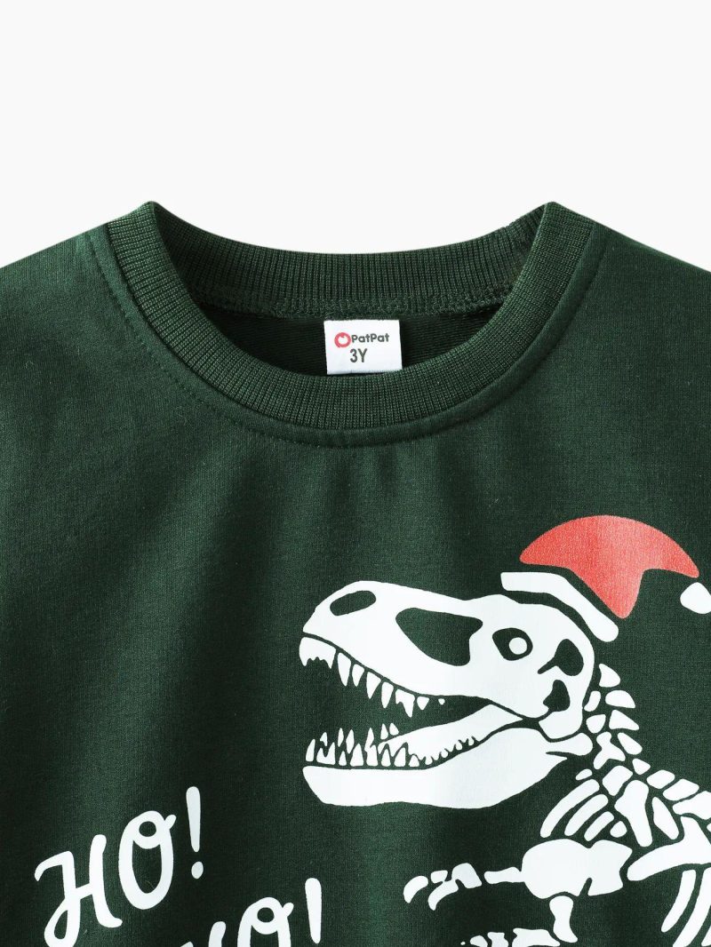 Tops ＆ Outerwear | Toddler Boys Christmas Dinosaur Pattern Hooded Pullover Dark Green