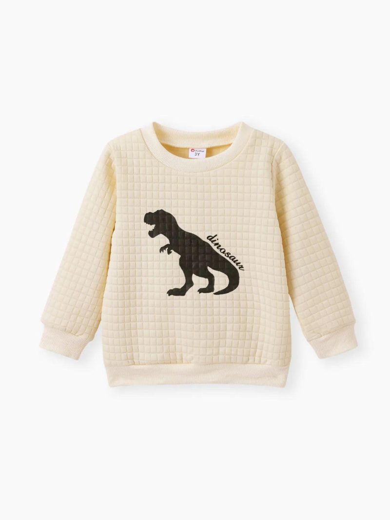 Tops ＆ Outerwear | Toddler Boys Letter Dinosaur Print Textured Pullover Sweatshirt White|Grey|Coffee