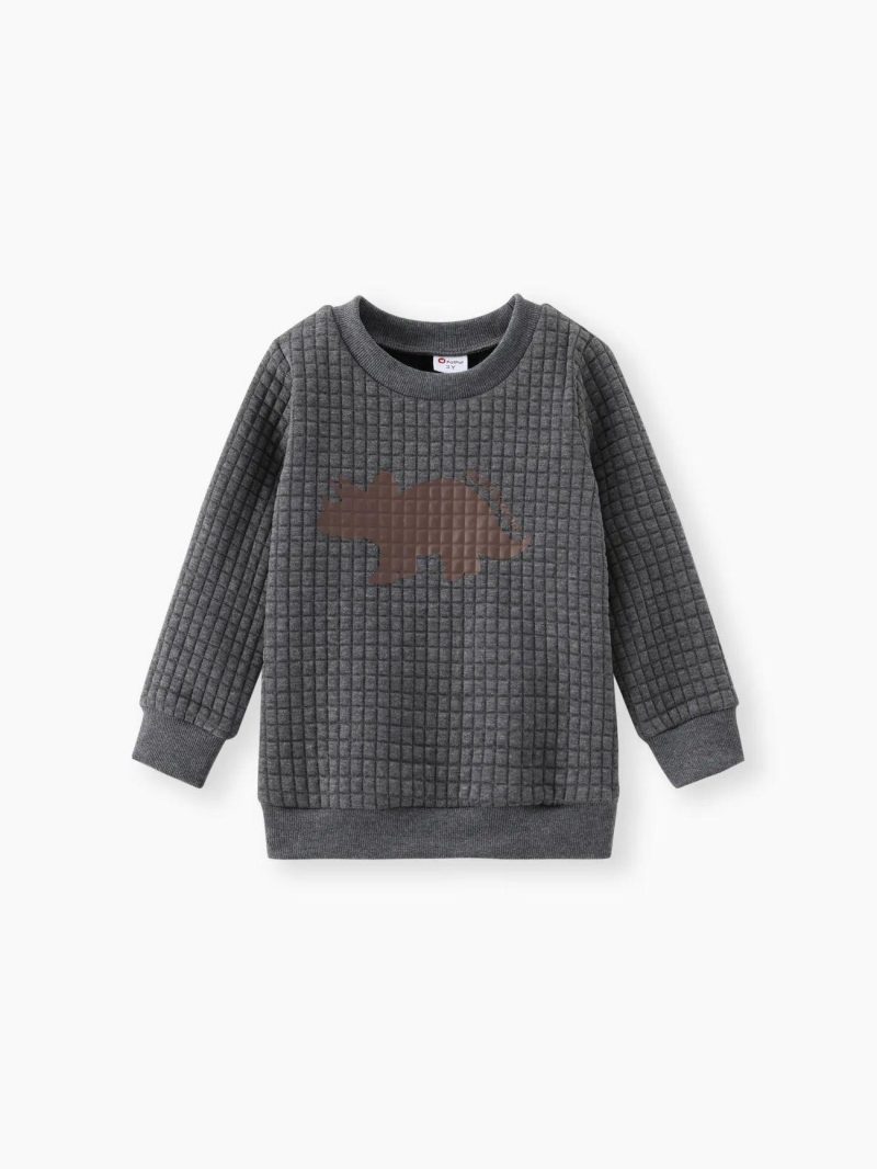 Tops ＆ Outerwear | Toddler Boys Letter Dinosaur Print Textured Pullover Sweatshirt White|Grey|Coffee