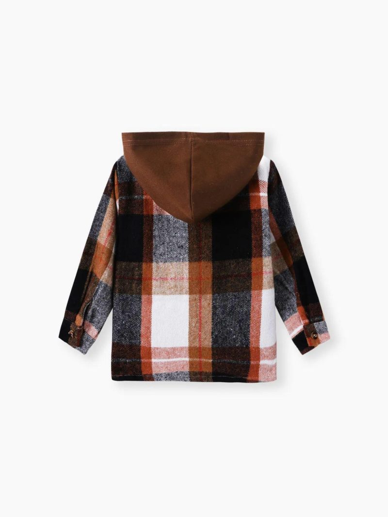 Tops ＆ Outerwear | Toddler Boys Plaid Patch Pocket Button Front Hoodie Brown