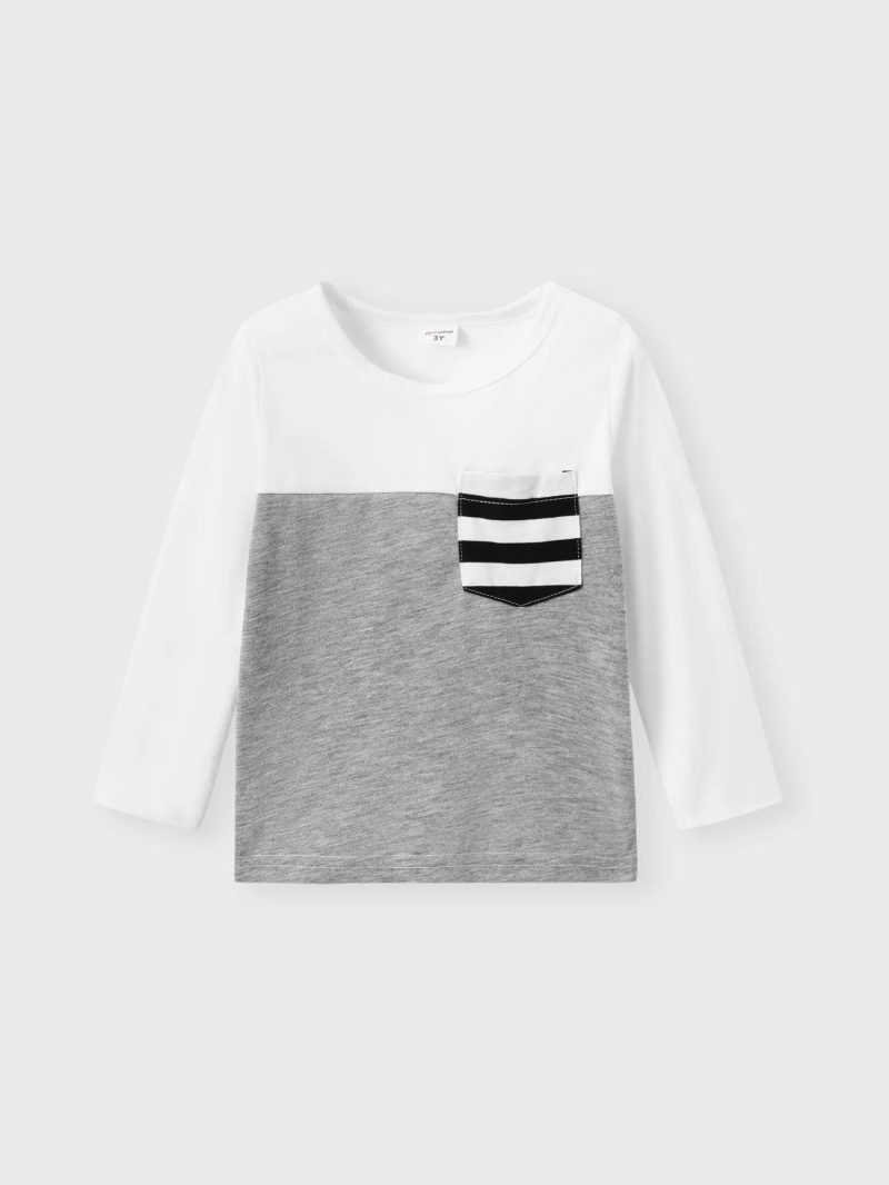 Tops ＆ Outerwear | Toddler Boys Stripe Splice Chest Pocket Decor Long-sleeve Tee White|Light Grey|Black