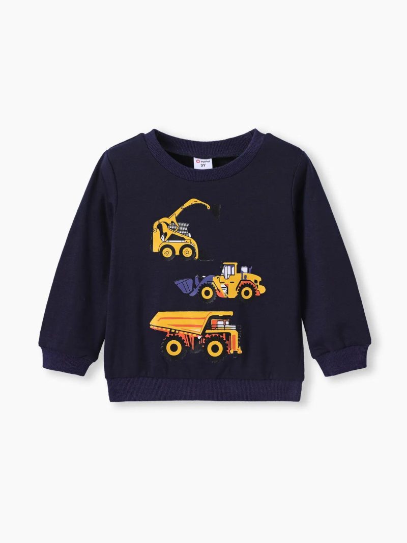 Tops ＆ Outerwear | Toddler Boys Vehicle Excavator Print Dark Blue Pullover Sweatshirt Deepsapphireblue