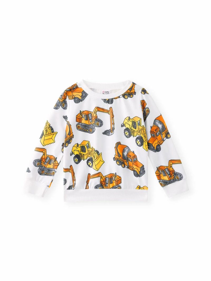 Tops ＆ Outerwear | Toddler Boys Vehicle Excavator Print Pullover Sweatshirt White|Royalblue