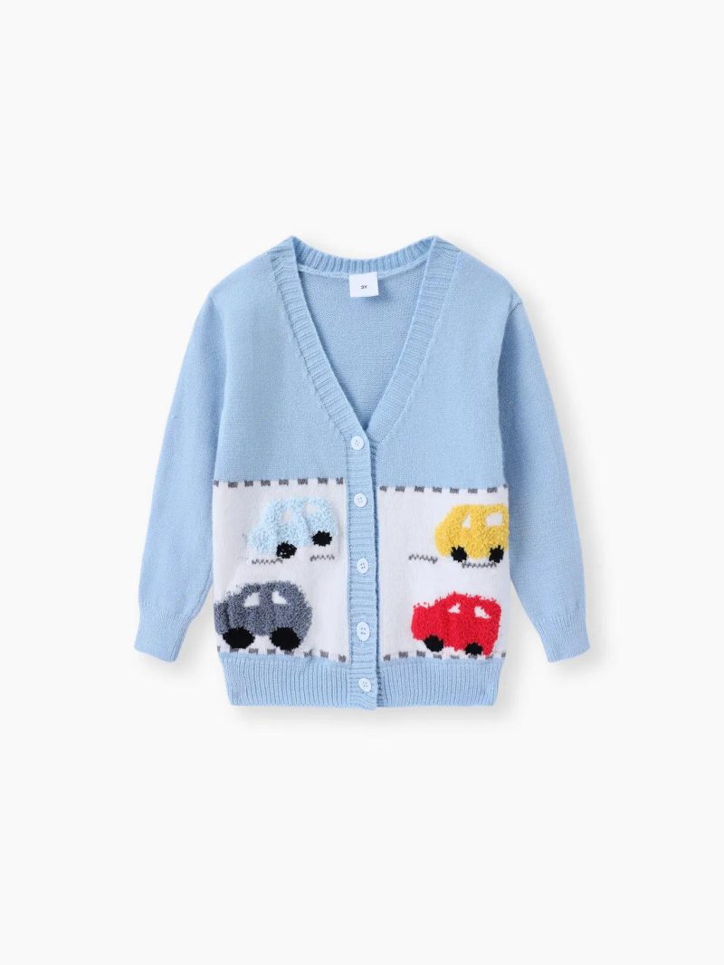 Tops ＆ Outerwear | Toddler Boys Vehicle Pattern Button Up Sweater  Blue