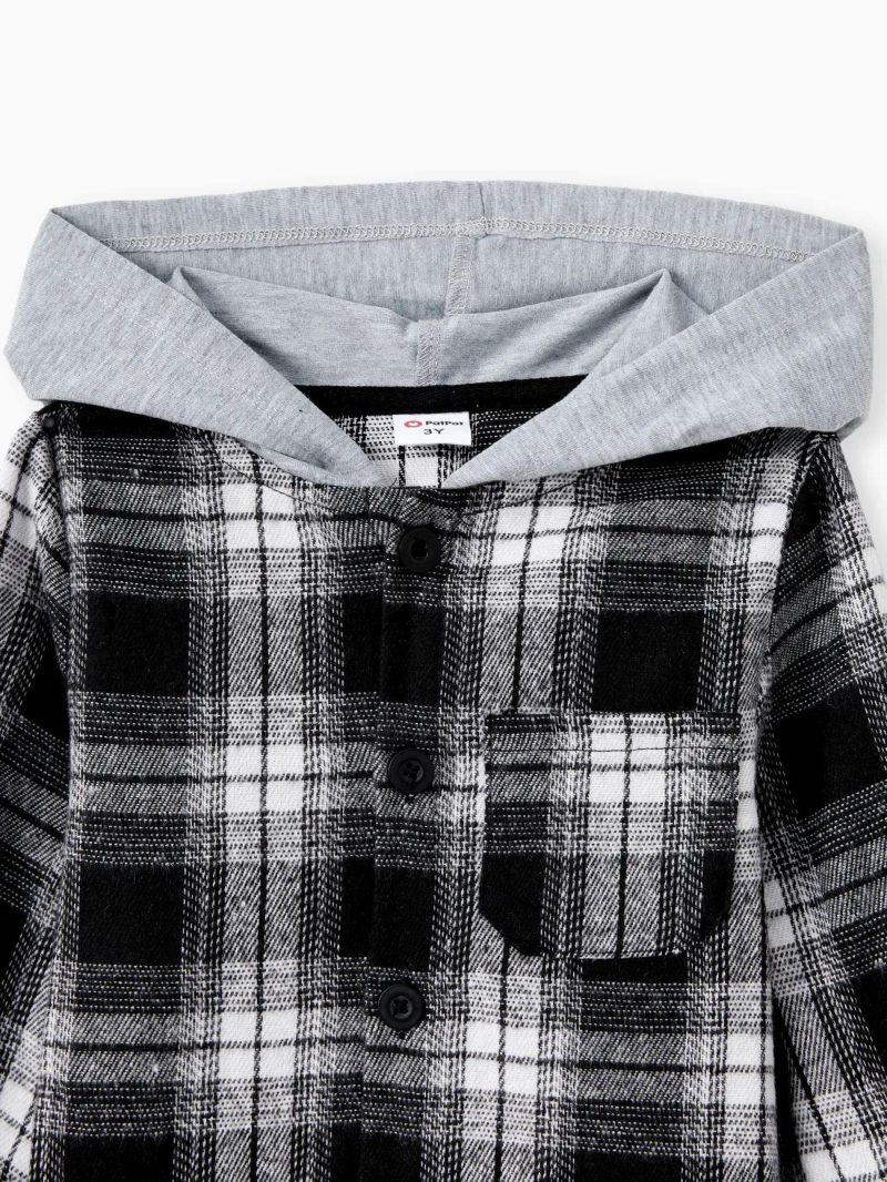 Tops ＆ Outerwear | Toddler Girls|Toddler Boys Classic Plaid Hooded Jacket Blackandwhite