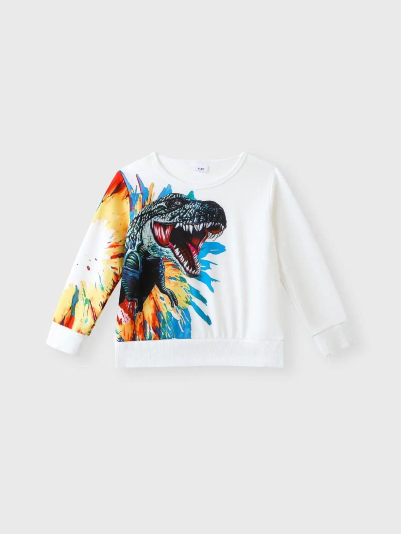 Tops & Outerwear | Boys Dinosaur Painting Print Pullover Sweatshirt White