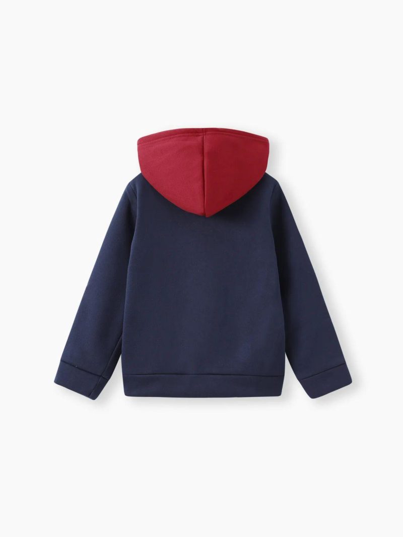 Tops & Outerwear | Boys Letter Print Colorblock Fleece Lined Hoodie Sweatshirt Yellow|Dark Blue