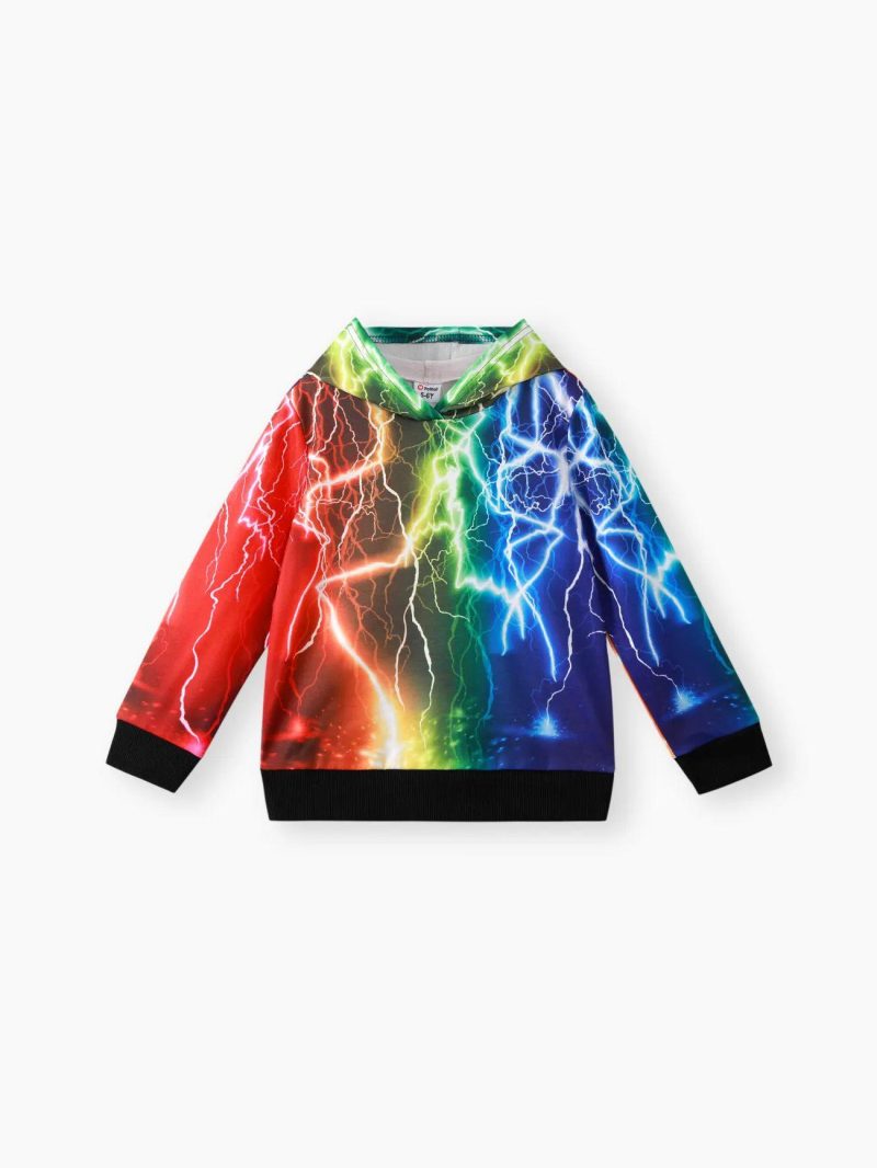 Tops & Outerwear | Boys Lightning Print Colorblock Hoodie Sweatshirt Colorful