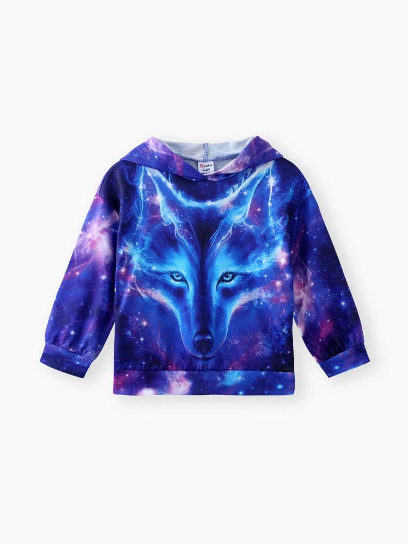 Tops & Outerwear | Boys Trendy Animal Wolf Print Hoodie Sweatshirt Turquoise|Dark Blue