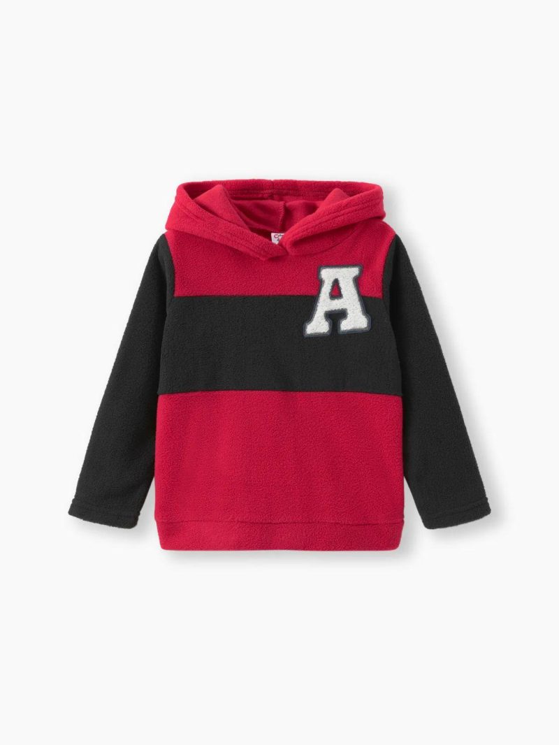 Tops & Outerwear | Girls Letter Embroidered Colorblock Fuzzy Hoodie Sweatshirt Red|Army Green