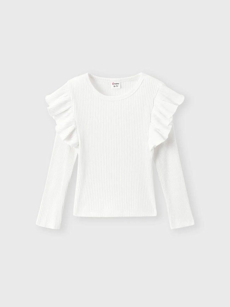 Tops & Outerwear | Girls Solid Ruffle T-Shirt Long Sleeve Set White|Pink|Ginger|Black