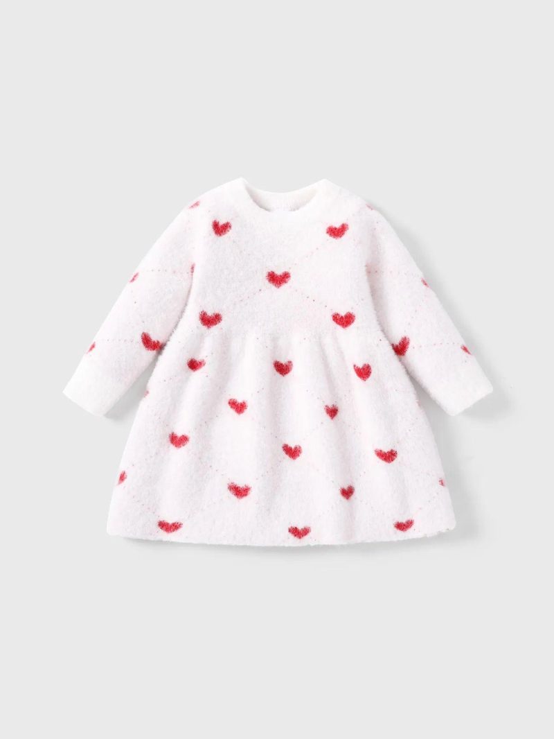 Tops & Outerwear | Girls|Baby Girls|Toddler Girls  Girls’ Sweet Heart-shaped Sweater  White|Pink