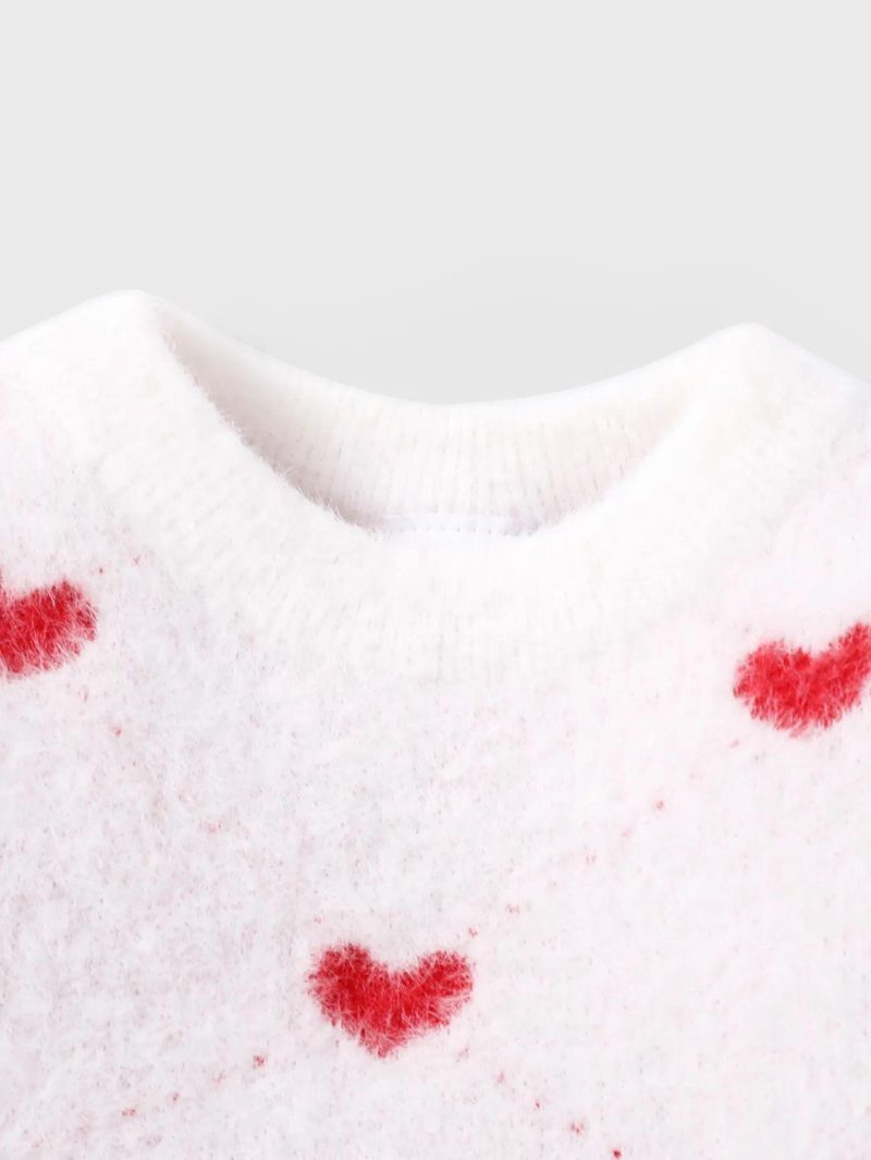 Tops & Outerwear | Girls|Baby Girls|Toddler Girls  Girls’ Sweet Heart-shaped Sweater  White|Pink