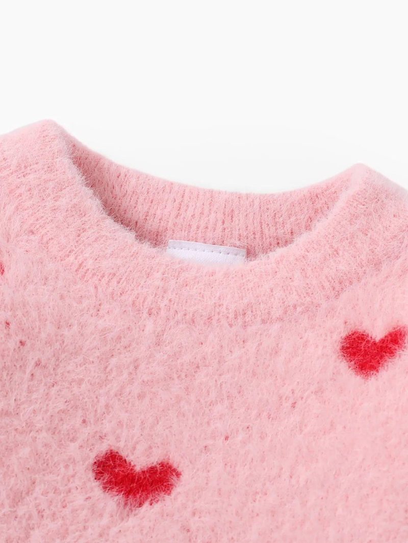 Tops & Outerwear | Girls|Baby Girls|Toddler Girls  Girls’ Sweet Heart-shaped Sweater  White|Pink