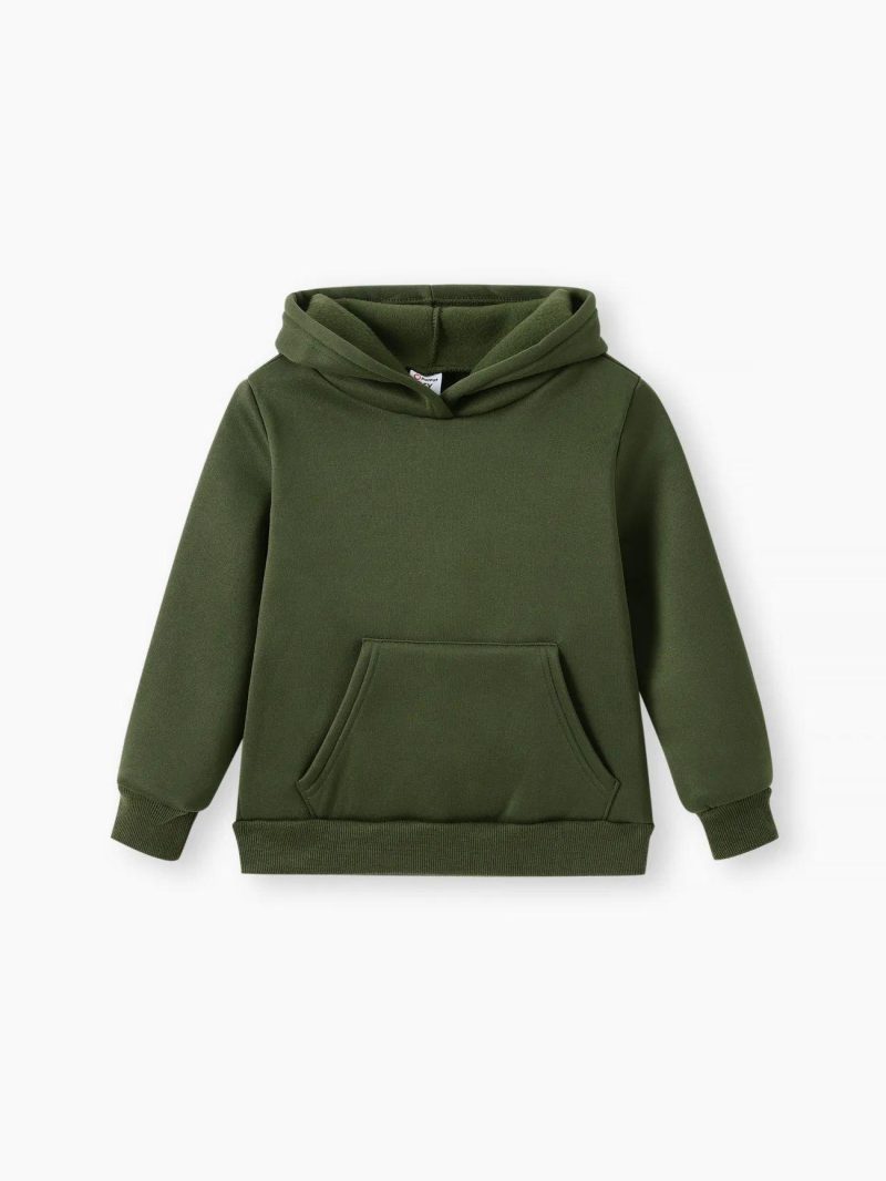 Tops & Outerwear | Girls|Boys Fleece Lined Solid Pocket Design Hoodie Sweatshirt Pink|Grey|Ginger|Army Green|Khaki