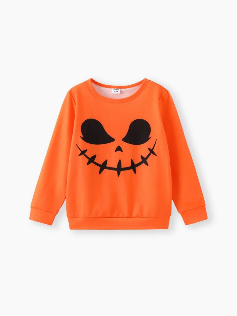 Tops & Outerwear | Girls|Boys Halloween Graphic Print Pullover Sweatshirt Orange|Black