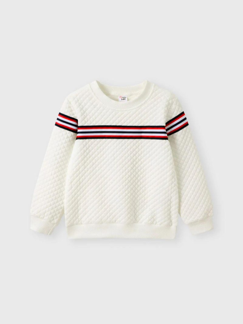 Tops & Outerwear | Girls|Boys Preppy style Striped Webbing Textured Pullover Sweatshirt White|Black