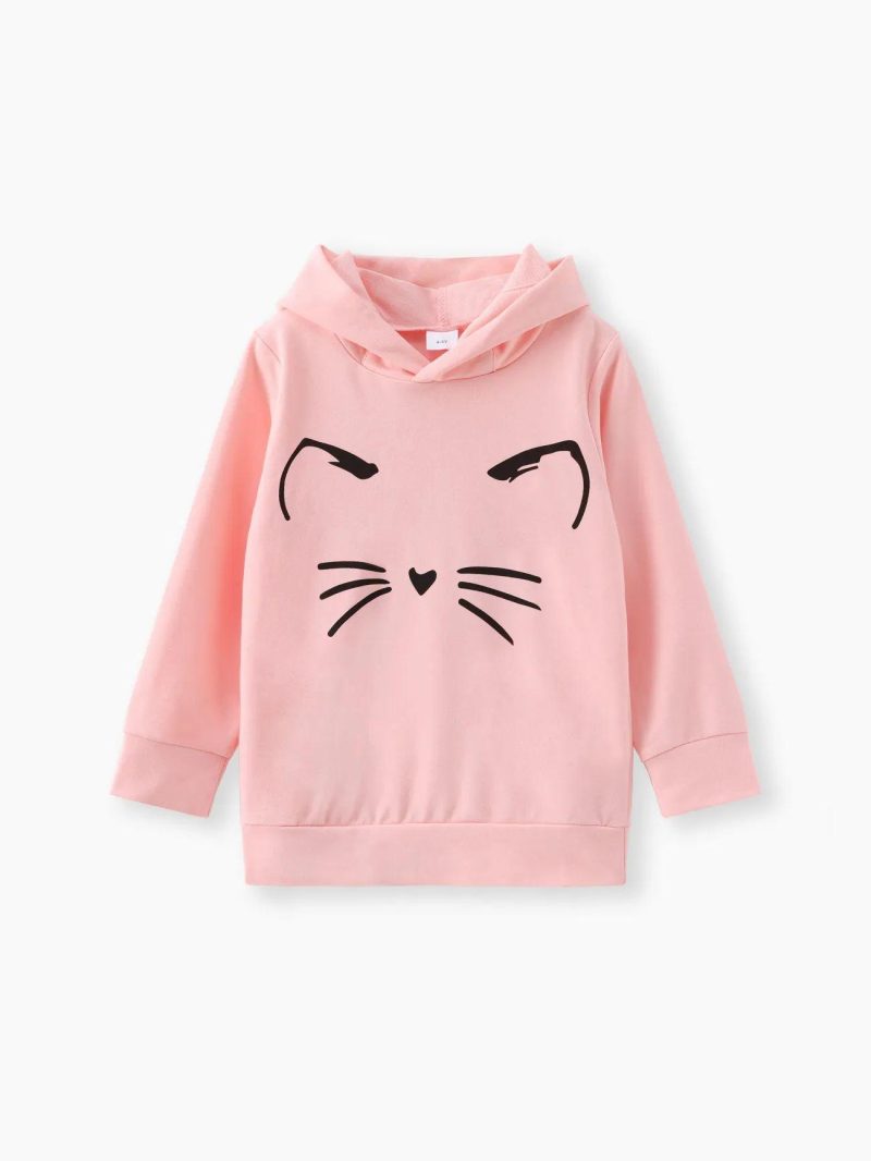 Tops & Outerwear | Girls|Boys|Toddler Girls|Toddler Boys Cat Print Ear Design Solid Hoodie Sweatshirt Pink|Black