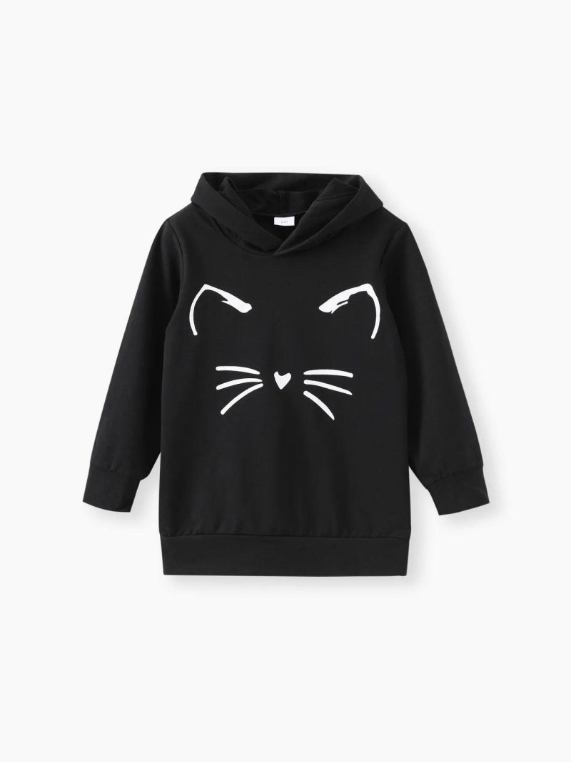 Tops & Outerwear | Girls|Boys|Toddler Girls|Toddler Boys Cat Print Ear Design Solid Hoodie Sweatshirt Pink|Black