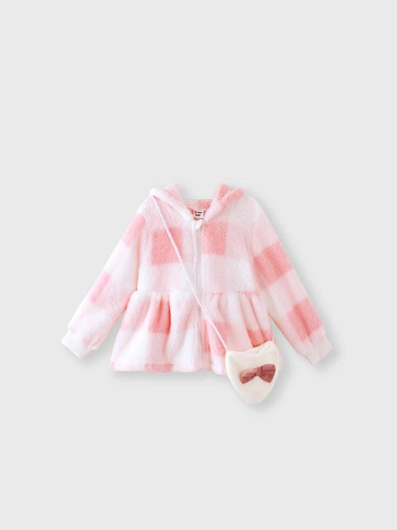 Tops & Outerwear | Toddler Girls   2PCS Sweet Hooded Grid Top/Jacket  Pink