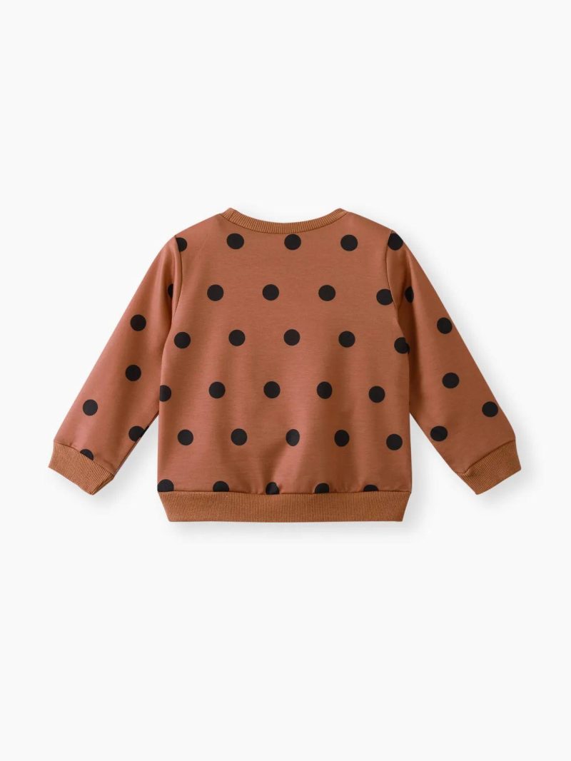 Tops & Outerwear | Toddler Girls Animal Cat Print Polka dots Brown Pullover Sweatshirt Brown