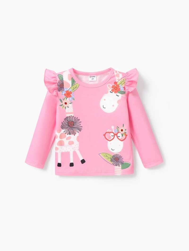 Tops & Outerwear | Toddler Girls  Childlike Giraffe Flutter Sleeve Tee Pink