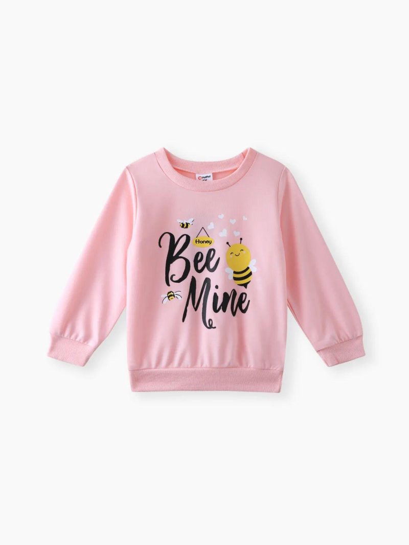 Tops & Outerwear | Toddler Girls Letter Bee Print Casual Pullover Sweatshirt Light Pink|Yellow|Winered