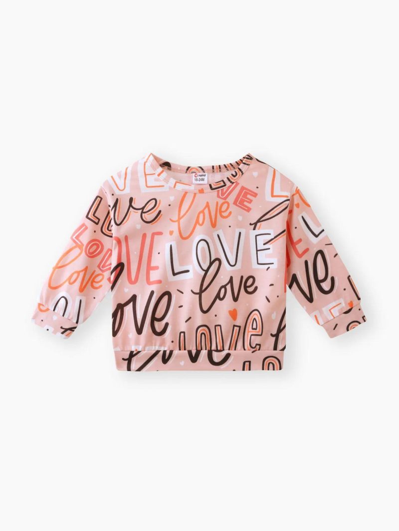 Tops & Outerwear | Toddler Girls Letter Print Pink Pullover Sweatshirt Pink