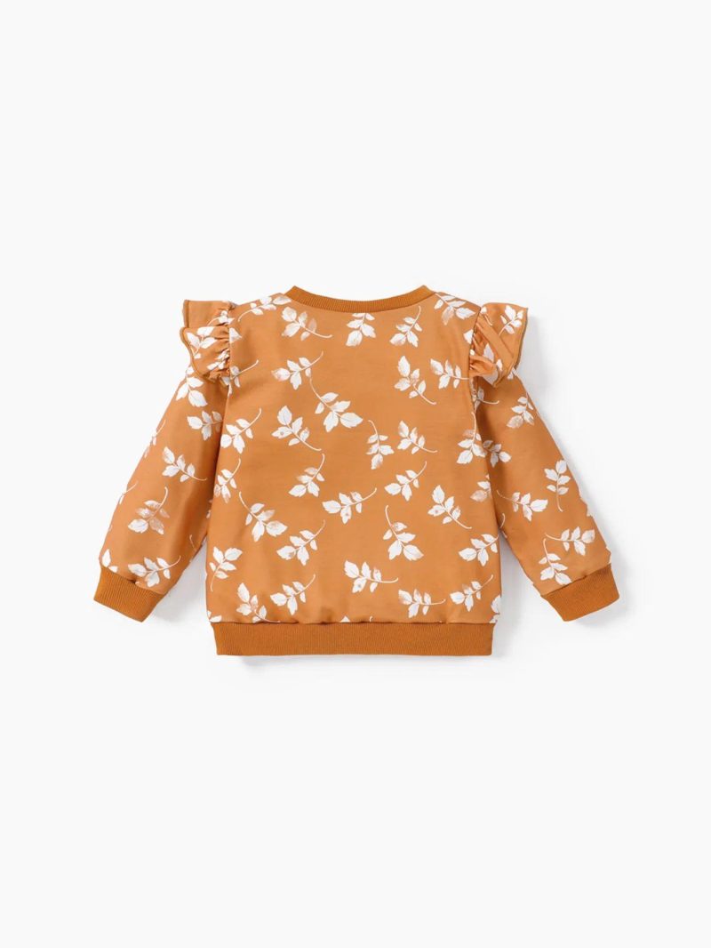 Tops & Outerwear | Toddler Girls Ruffled Floral Print Pullover Sweatshirt White|Yellowbrown