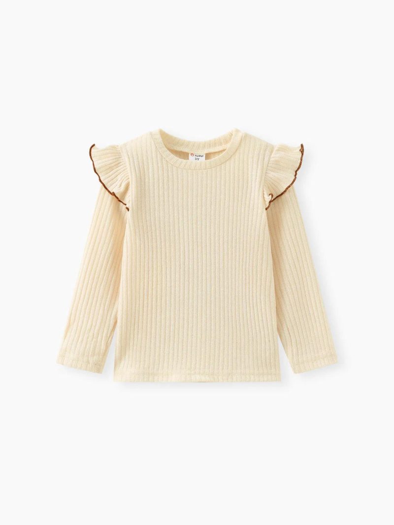 Tops & Outerwear | Toddler Girls Ruffled Ribbed Long-sleeve Tee Beige|Khaki|Coffee