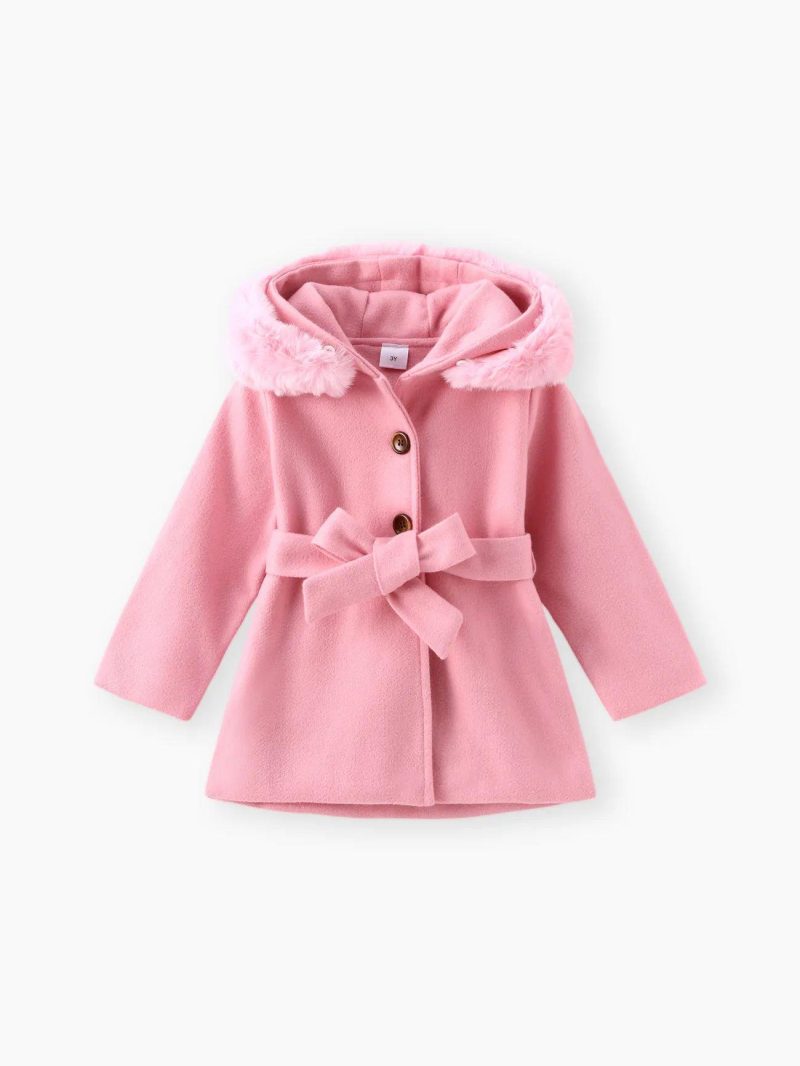 Tops & Outerwear | Toddler Girls Solid Color Hooded Woolen Coat  Pink