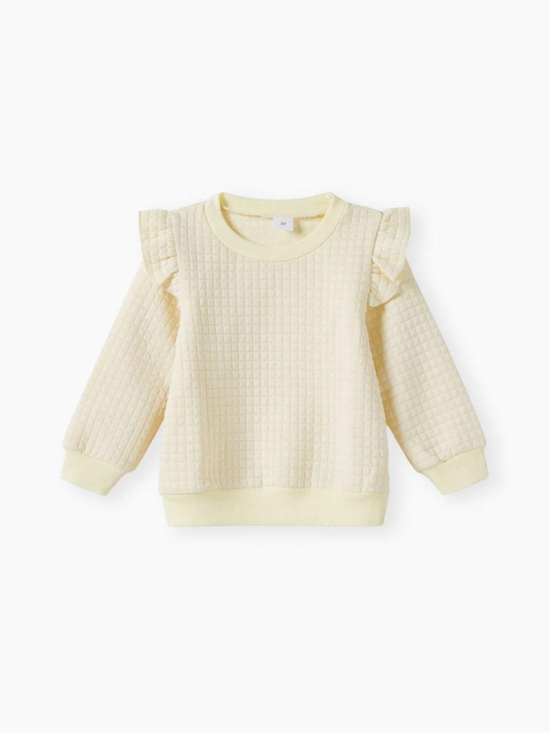 Tops & Outerwear | Toddler Girls Textured Ruffled Solid Pullover Sweatshirt Beige|Rosy