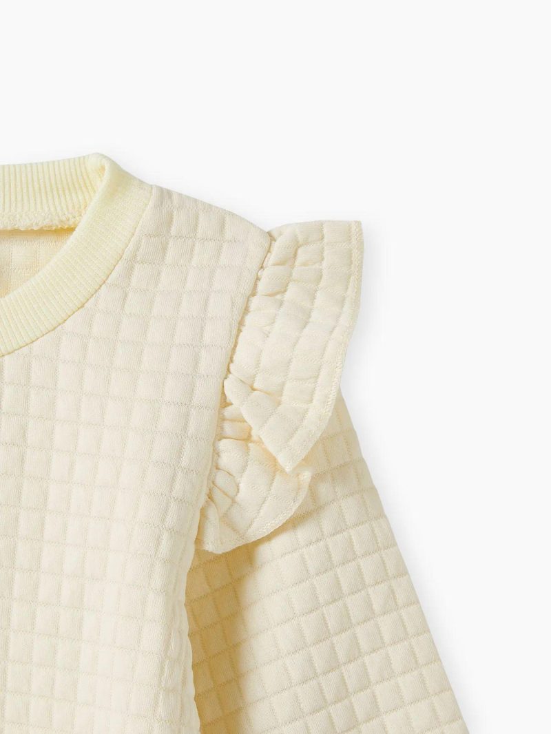 Tops & Outerwear | Toddler Girls Textured Ruffled Solid Pullover Sweatshirt Beige|Rosy