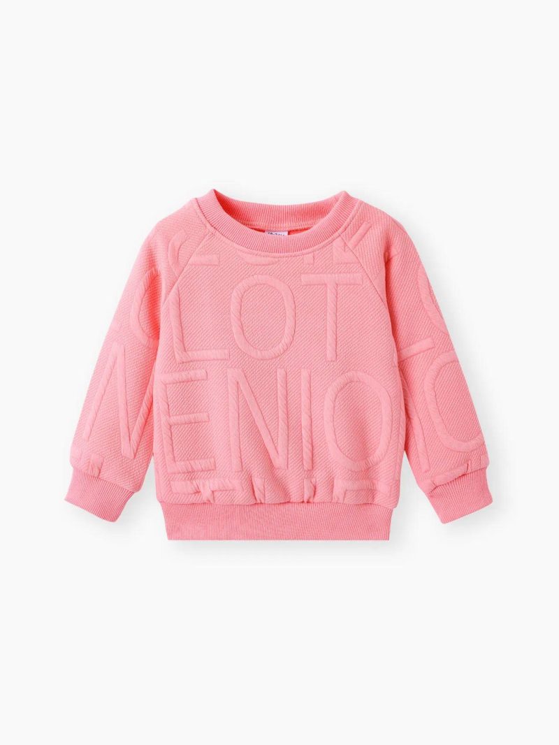 Tops & Outerwear | Toddler Girls|Toddler Boys Letter Textured Solid Pullover Sweatshirt Dark Pink|Grey|Blue