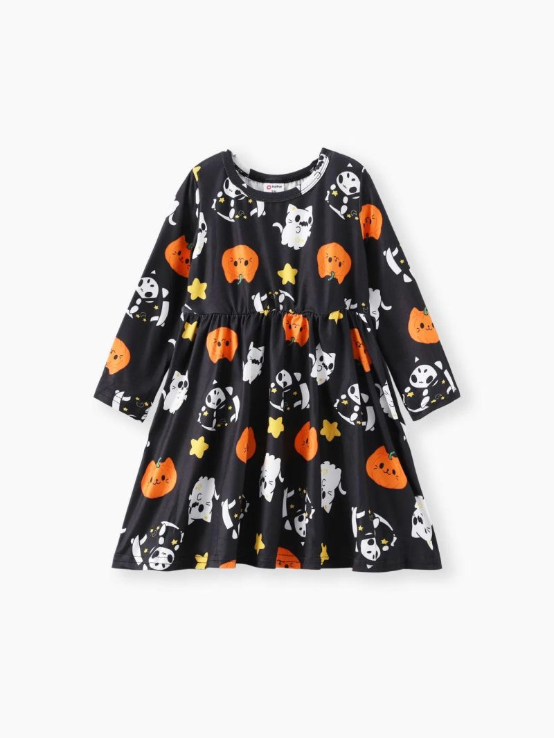 Dresses | Toddler Girls Halloween Ghost Print Long-sleeve Dress Black