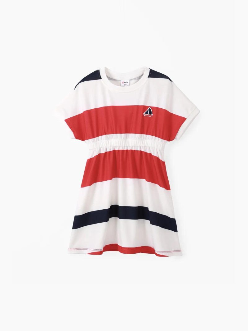 Dresses | Toddler Girls Stripe Print Bat Sleeve Dress Redwhite