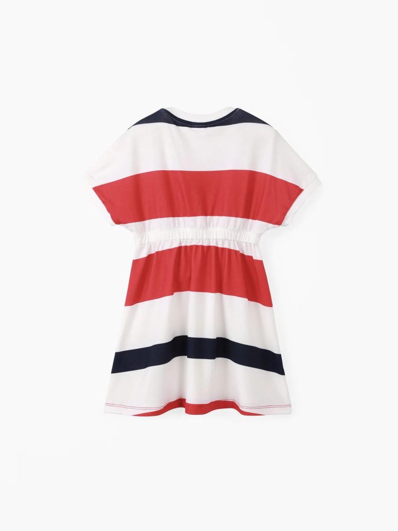 Dresses | Toddler Girls Stripe Print Bat Sleeve Dress Redwhite