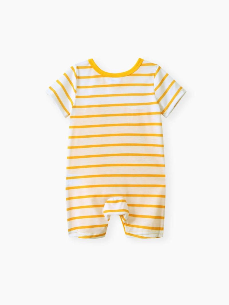 Bodysuits ＆ Rompers | Baby Boys Animal Print Striped Short-sleeve Spliced Romper Navy|Color Block