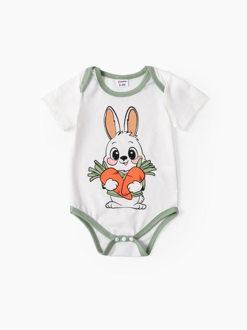 Bodysuits ＆ Rompers | Baby Boys Rabbit Onesie Cute Animal Pattern Short Sleeve Romper White