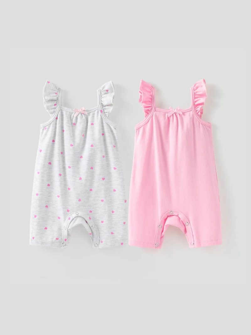 Bodysuits ＆ Rompers | Baby Girls 2-Pack Heart-shaped/Solid Print Ruffled Rompers Pink